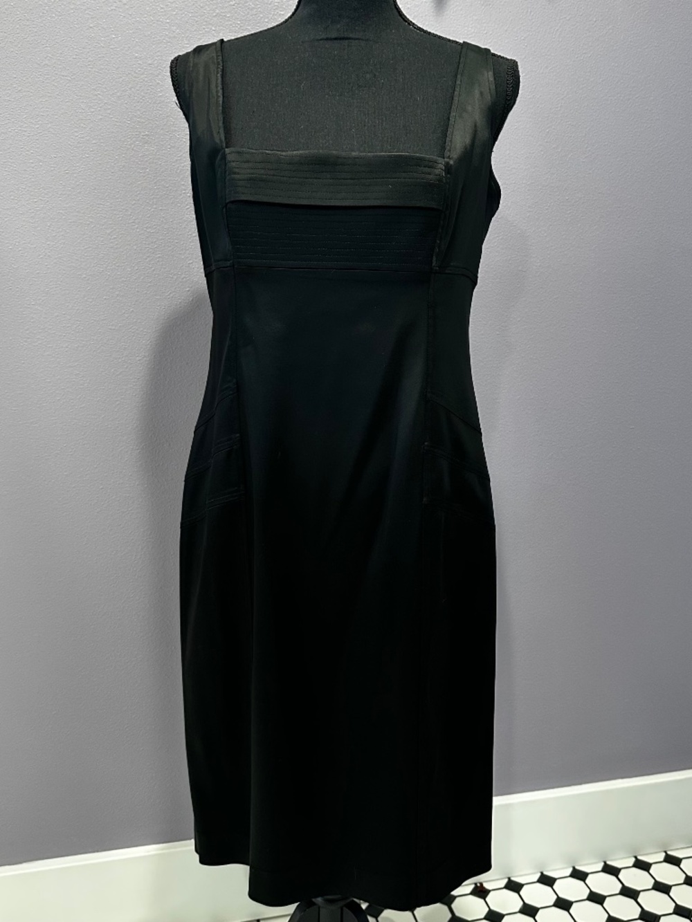 Calvin Klein satin square neck "little black" sheath dress